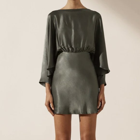 Shona Joy La Lune Open Back Mini Dress in Olive NWT - Picture 1 of 5